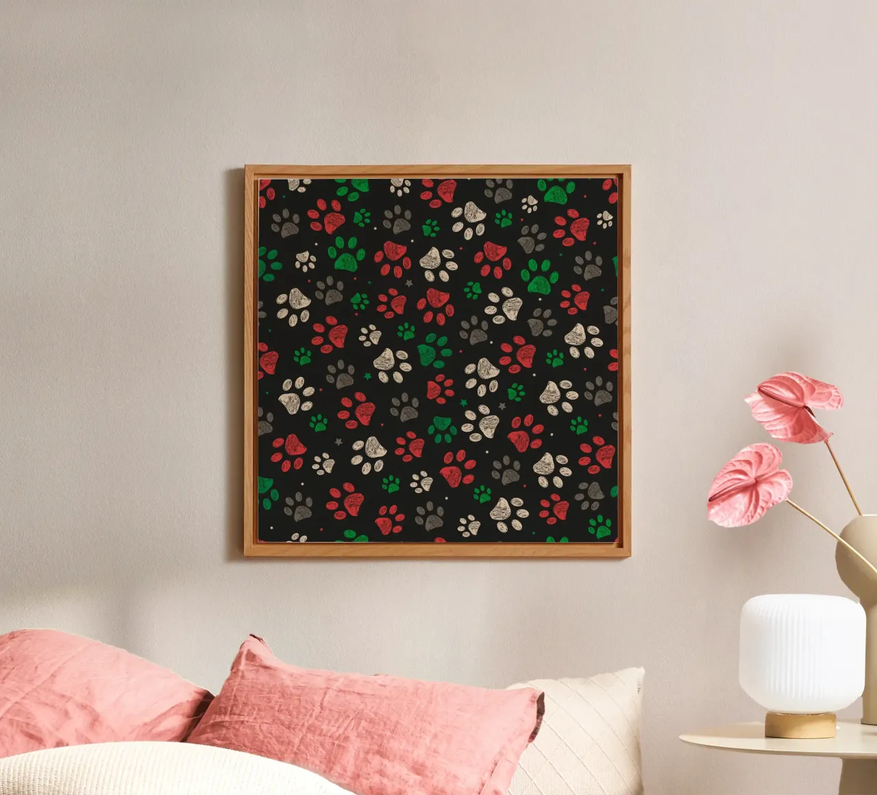Trace with red green christmas design paw print alu-dibond by gulsengunel