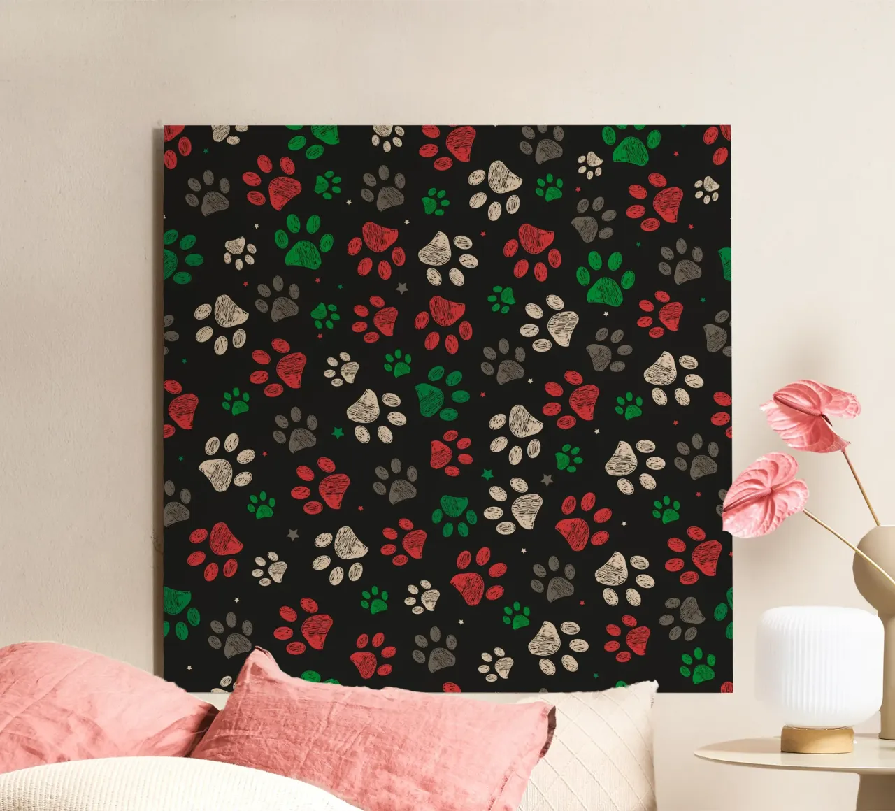 Trace with red green christmas design paw print alu-dibond by gulsengunel