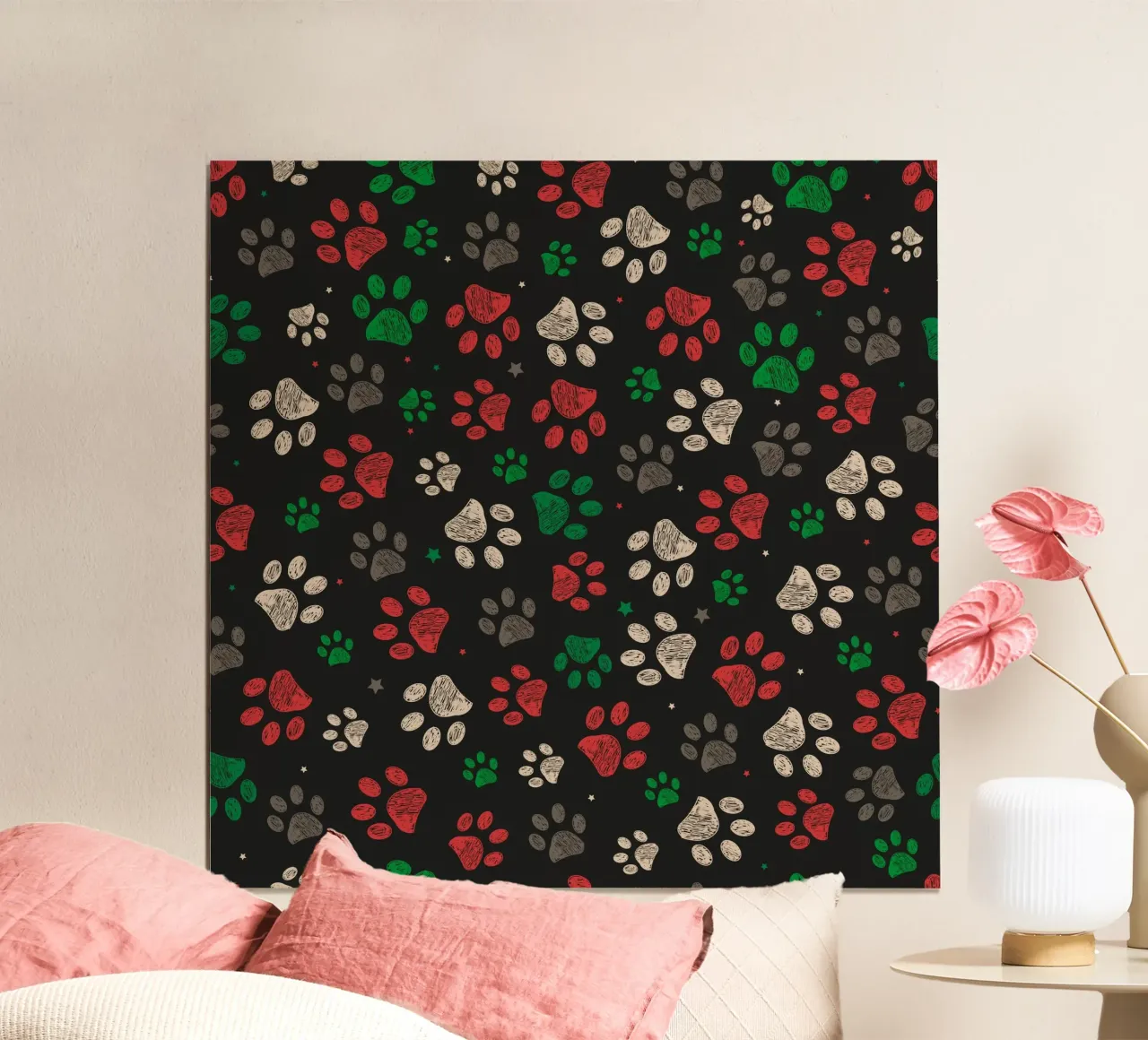 Trace with red green christmas design paw print hahnemühle by gulsengunel