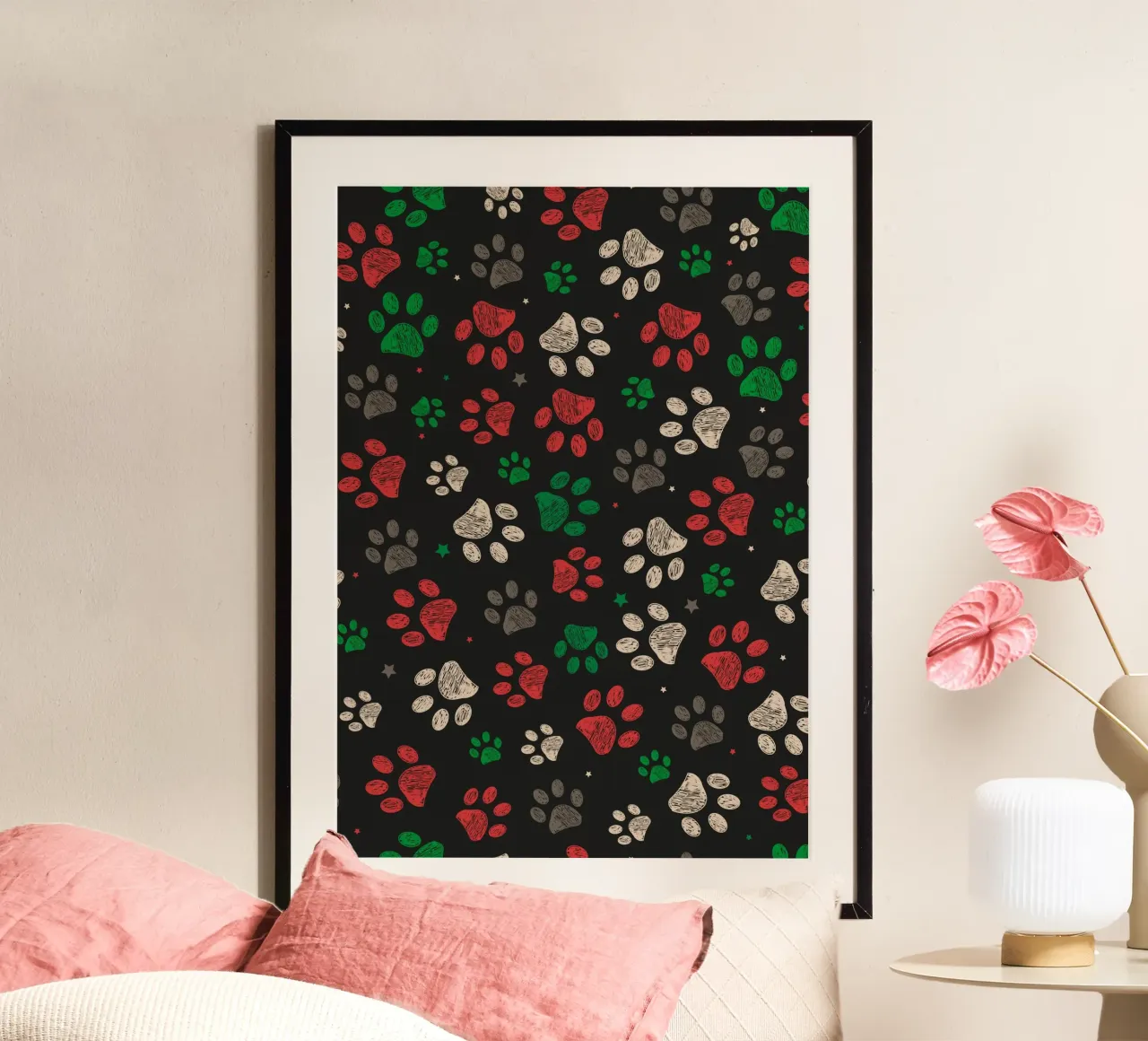 Trace avec motif de Noël rouge vert empreinte de patte hahnemühle de gulsengunel