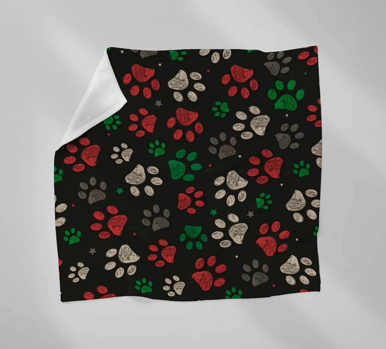 Trace with red green christmas design paw print fleece blanket by gulsengunel