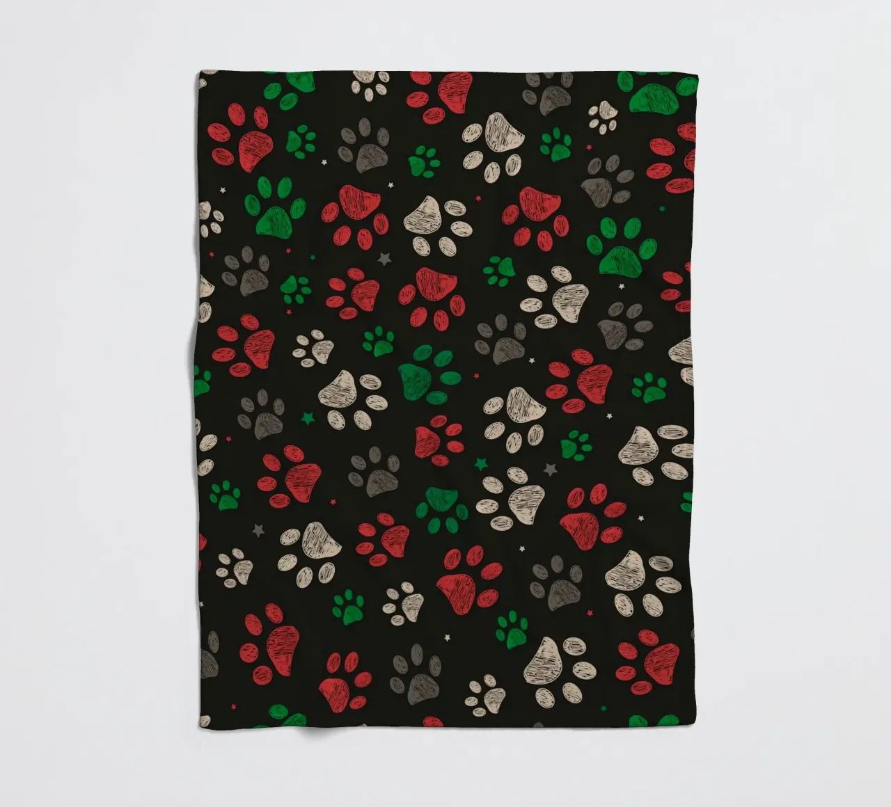 Trace with red green christmas design paw print fleece blanket by gulsengunel
