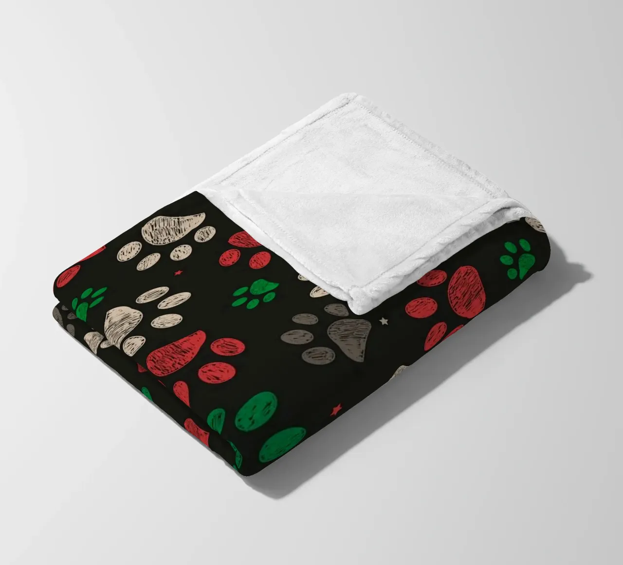 Trace with red green christmas design paw print fleece blanket by gulsengunel