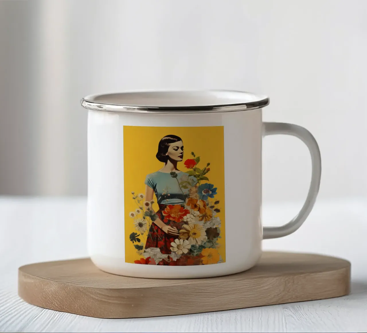 Collage Donna Vintage Fiore 3 tazza in smalto da Tameo