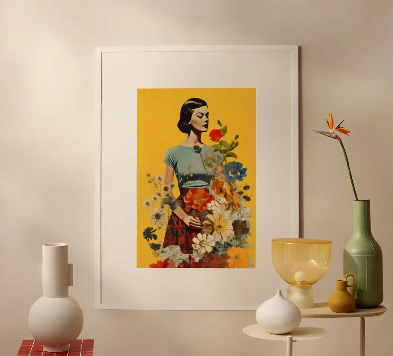 Collage Donna Vintage Fiore 3 poster con telaio in plastica da Tameo
