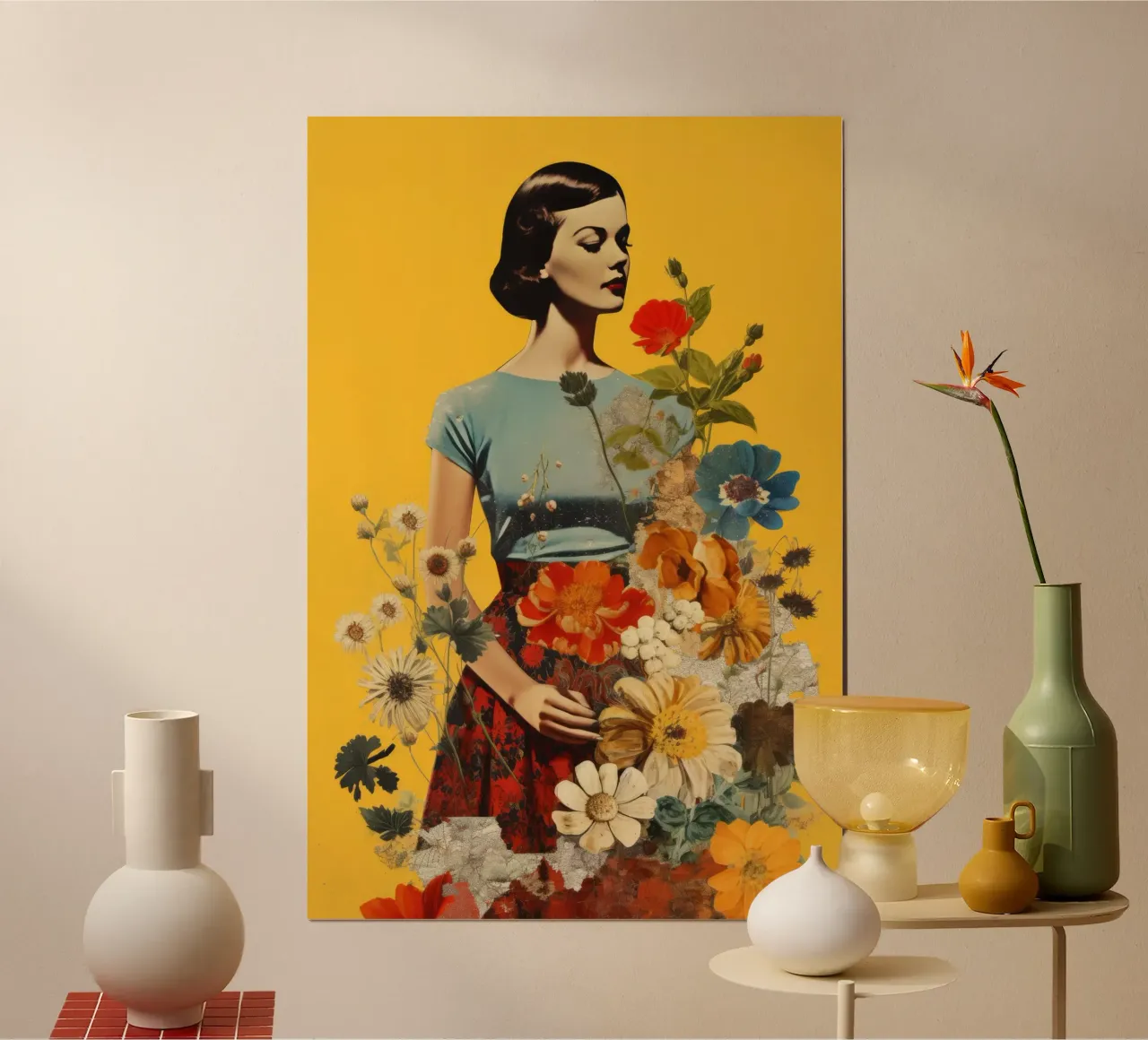 Collage Donna Vintage Fiore 3 poster con telaio in plastica da Tameo