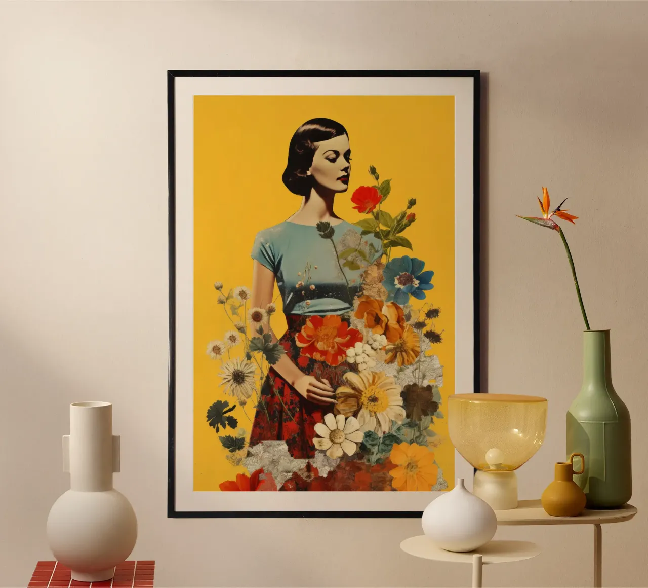 Collage Donna Vintage Fiore 3 poster con telaio in plastica da Tameo
