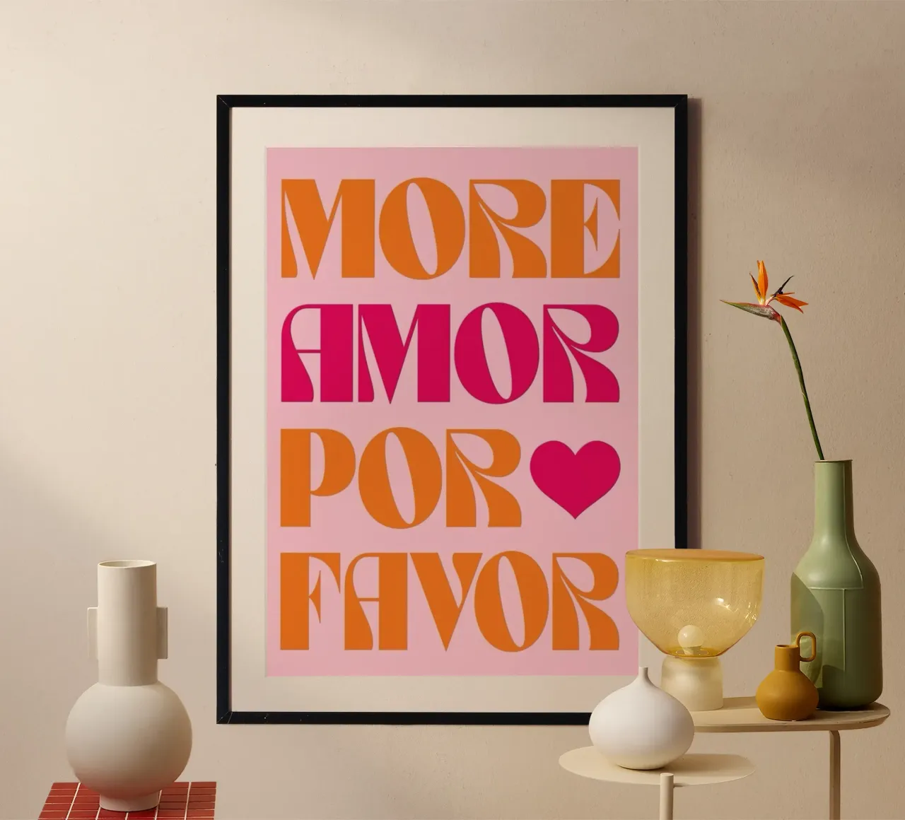Più Amor poster con telaio in legno da cosmos studio