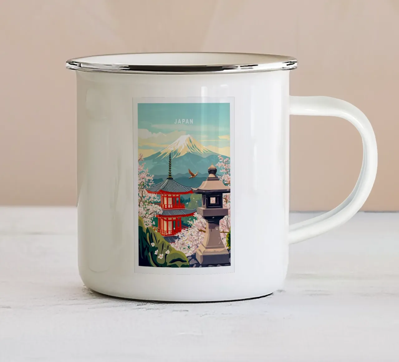 Poster di viaggio del Giappone tazza in smalto da hewitt shop