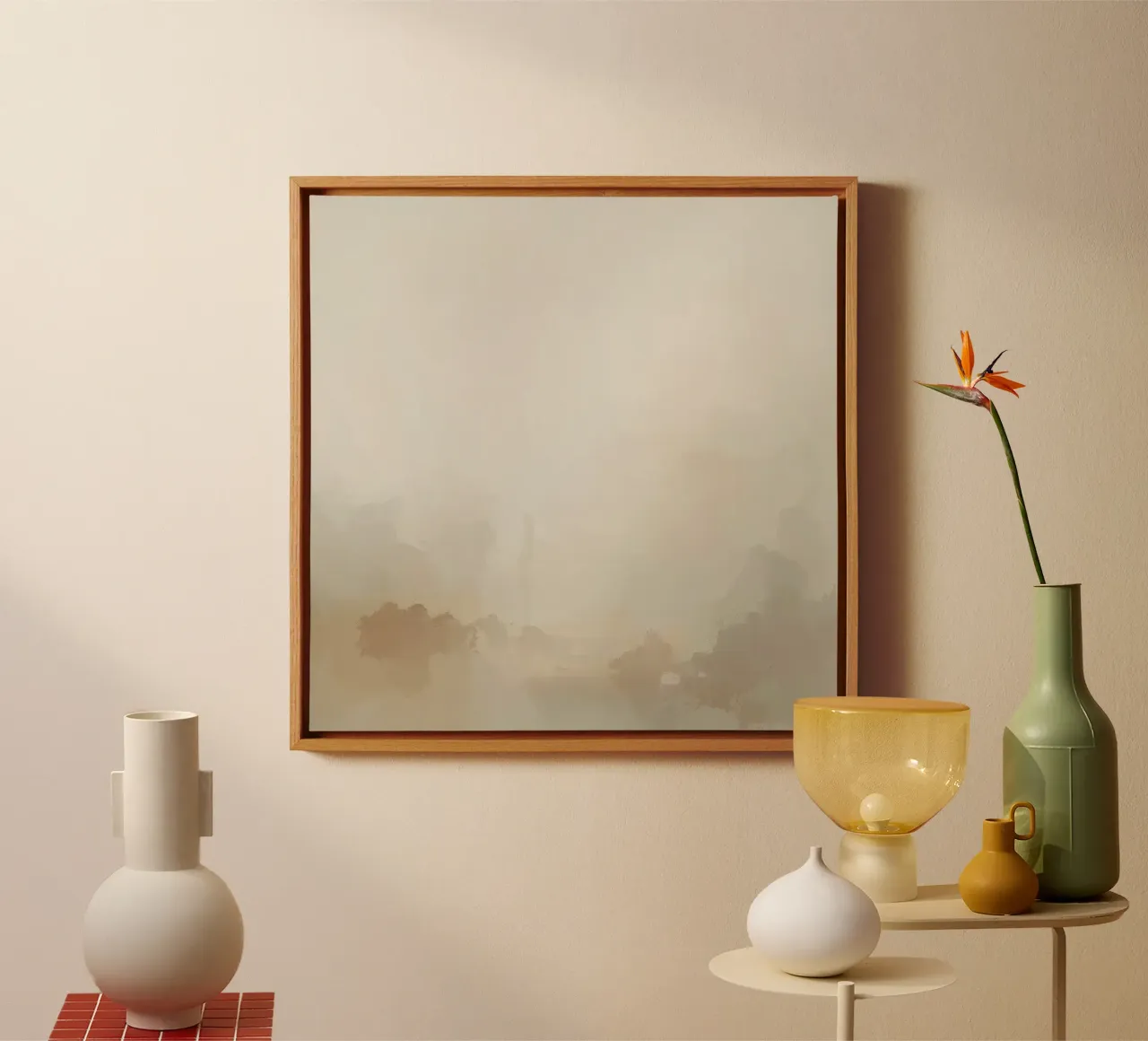 Abstract landschap in aardetinten canvas met Baklijst van DesignDoodle