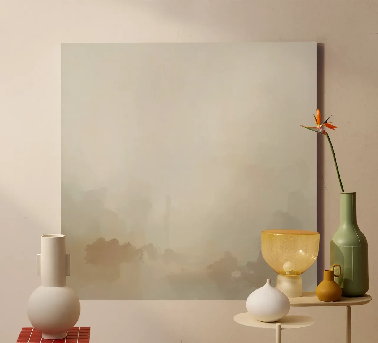 Abstract landschap in aardetinten canvas met Baklijst van DesignDoodle