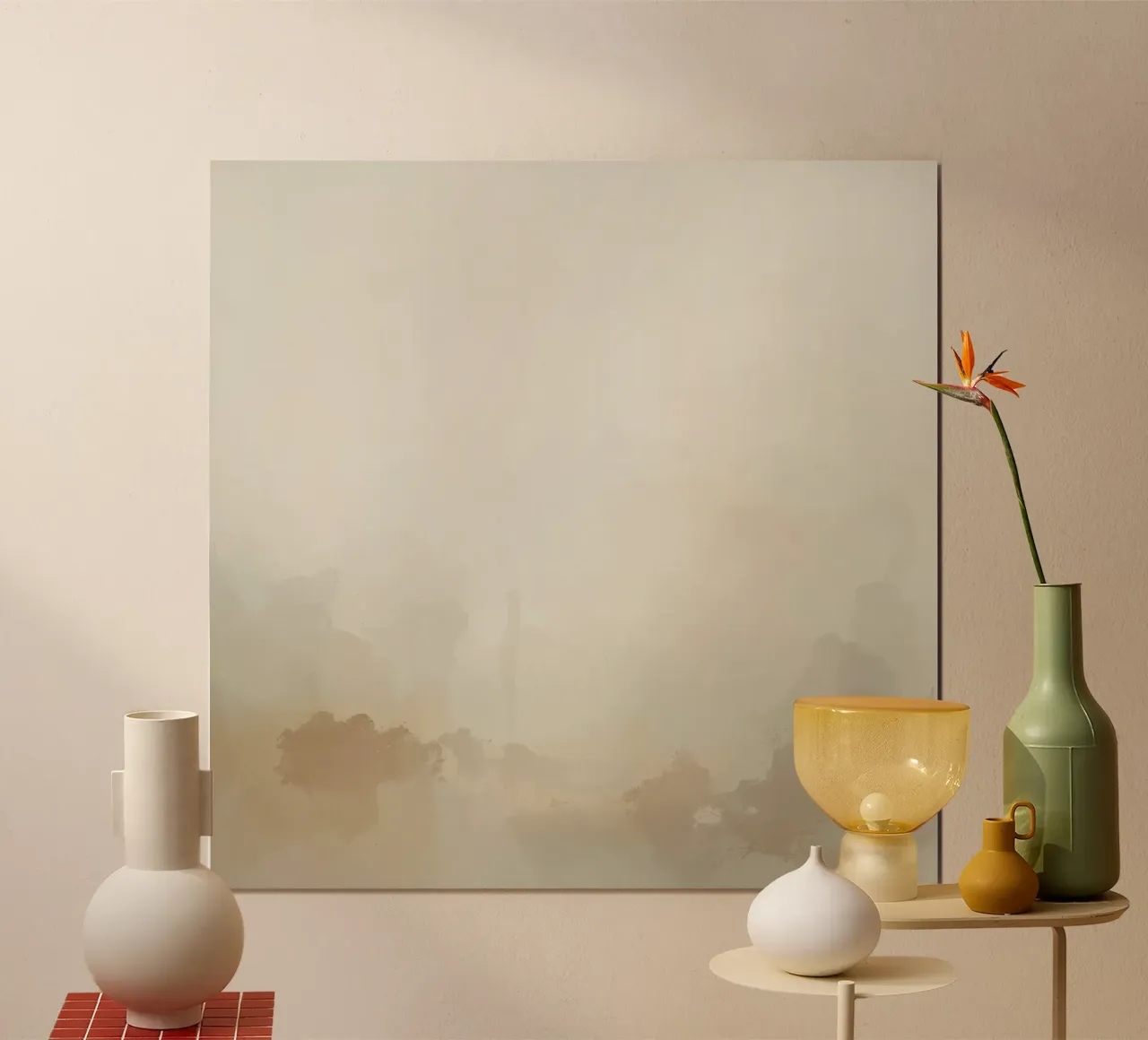 Pittura astratta di paesaggio sui toni della terra poster con telaio in legno da DesignDoodle