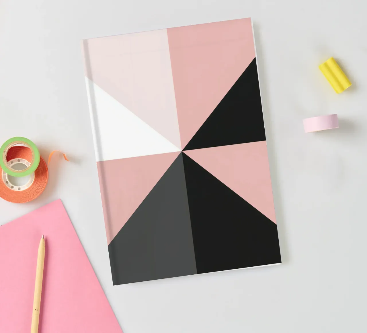 Abstract Geometric Composition of pink Colored Triangles notebook by DesignDoodle