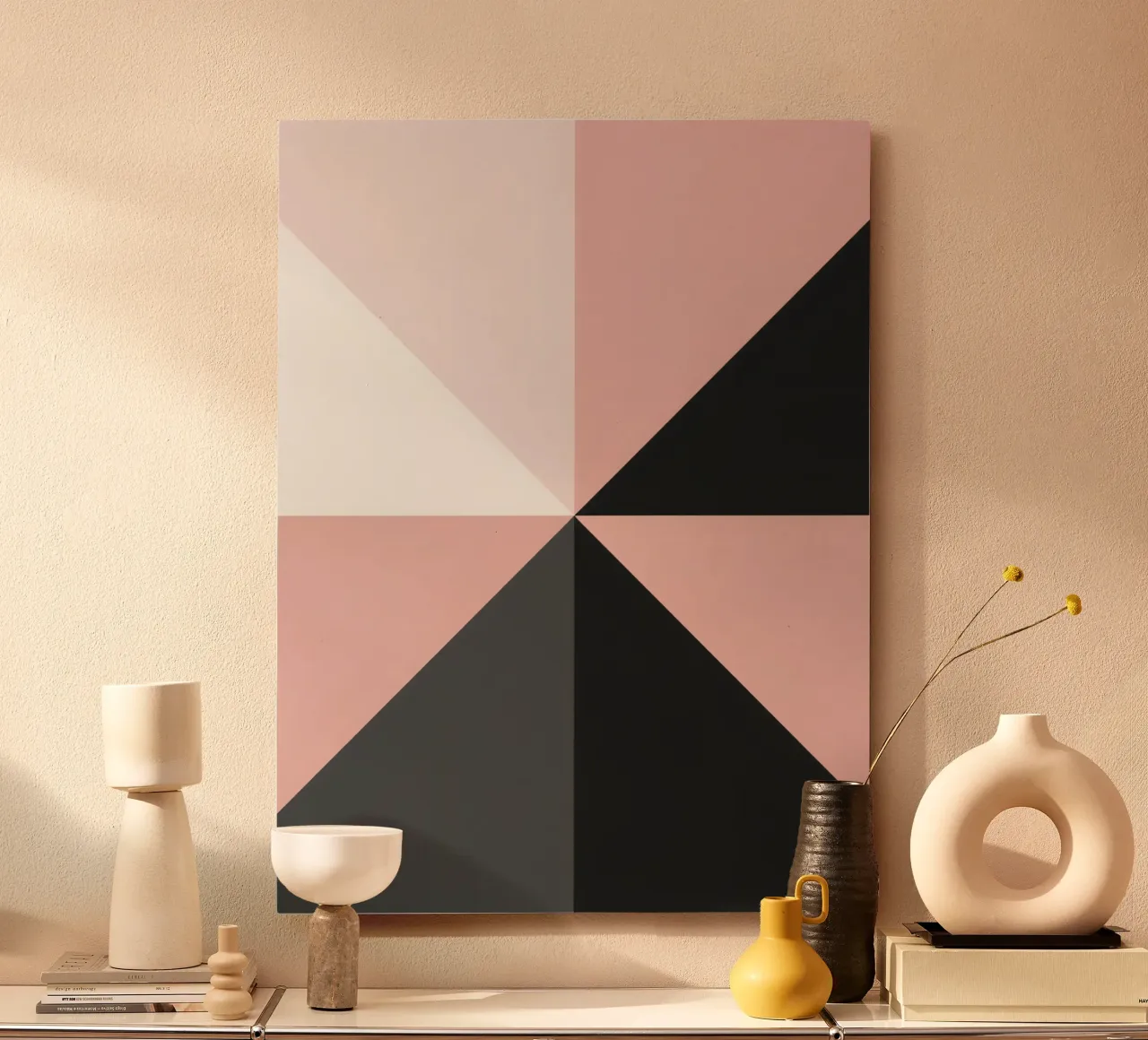 Composición geométrica abstracta de triángulos de color rosa aluminio dibond de DesignDoodle