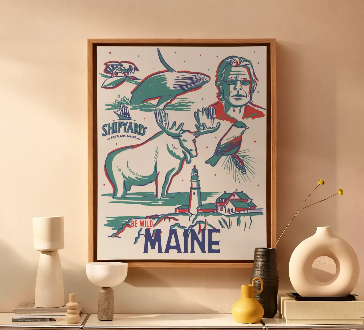 Poster dello Stato del Maine tela con Cornice a cassetta da hewitt shop