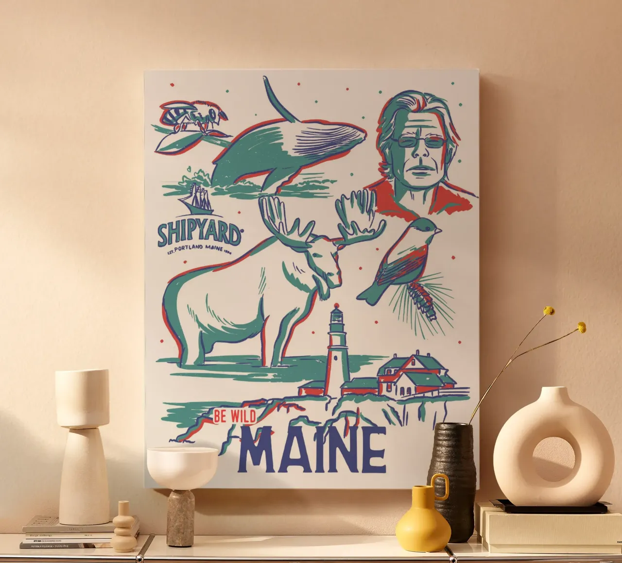 Poster dello Stato del Maine tela con Cornice a cassetta da hewitt shop