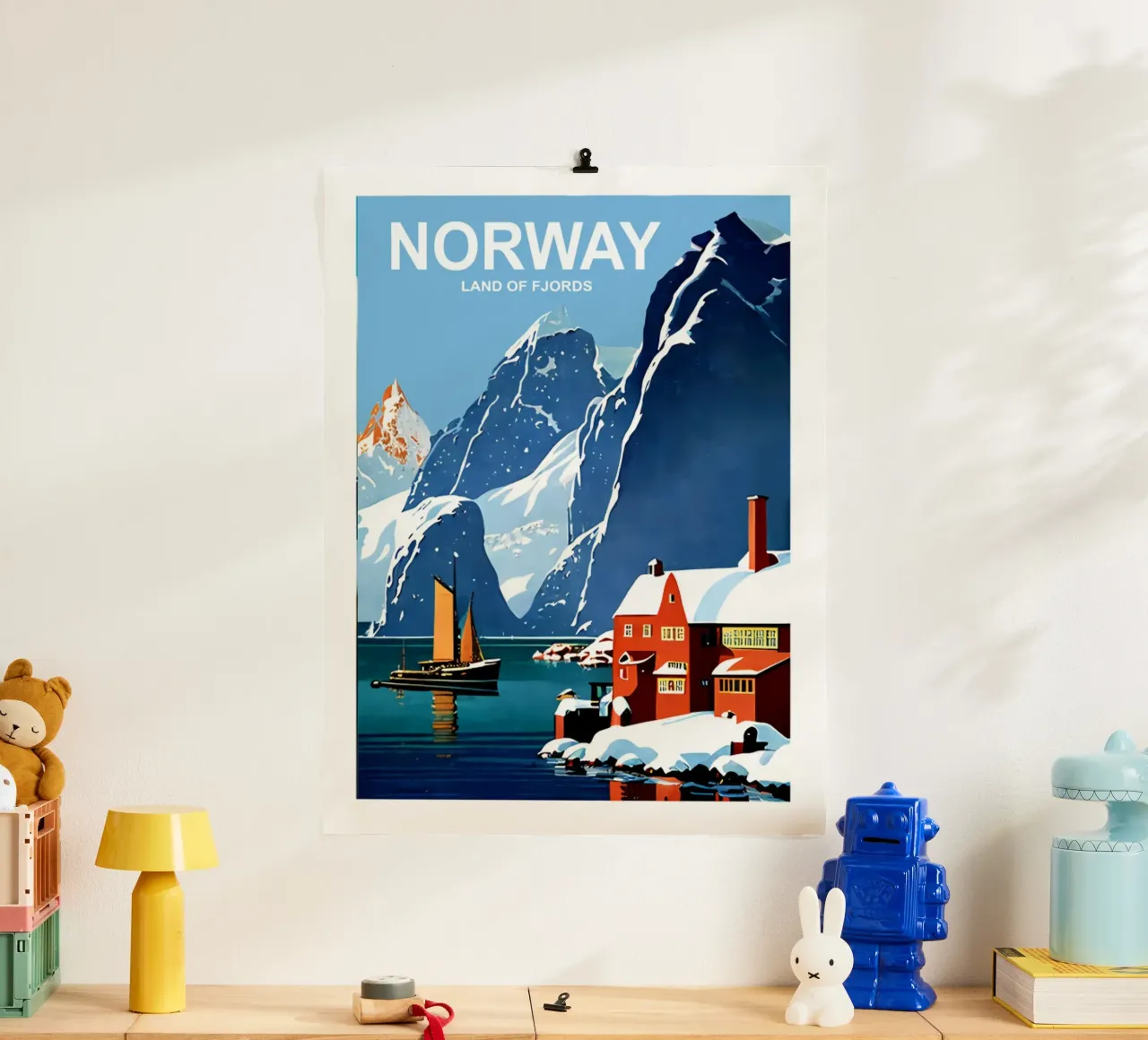Poster di viaggio Norvegia Terra dei Fiordi poster con telaio in plastica da hewitt shop