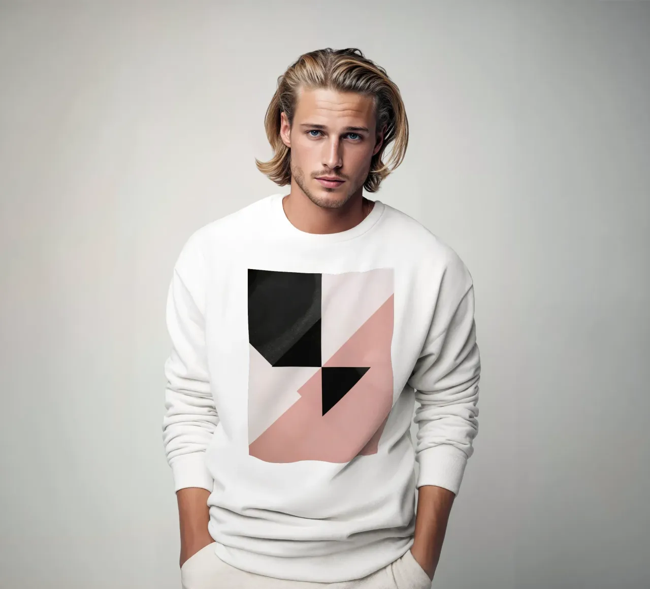Imagen abstracta de triángulos negros semicírculo rosa y blanco sudadera de DesignDoodle