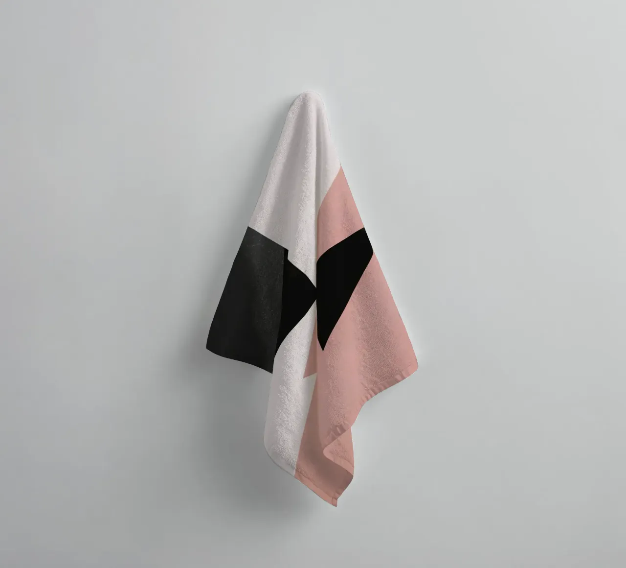 Abstract Image of Black Triangles Semicircle Pink and White towel by DesignDoodle