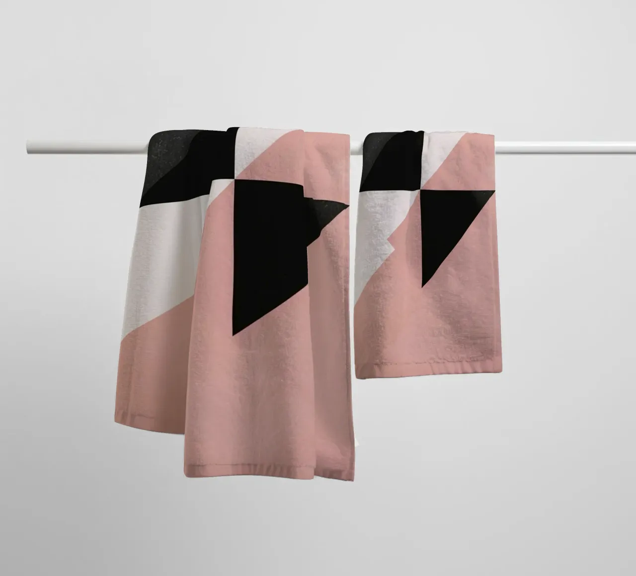 Abstract Image of Black Triangles Semicircle Pink and White towel by DesignDoodle
