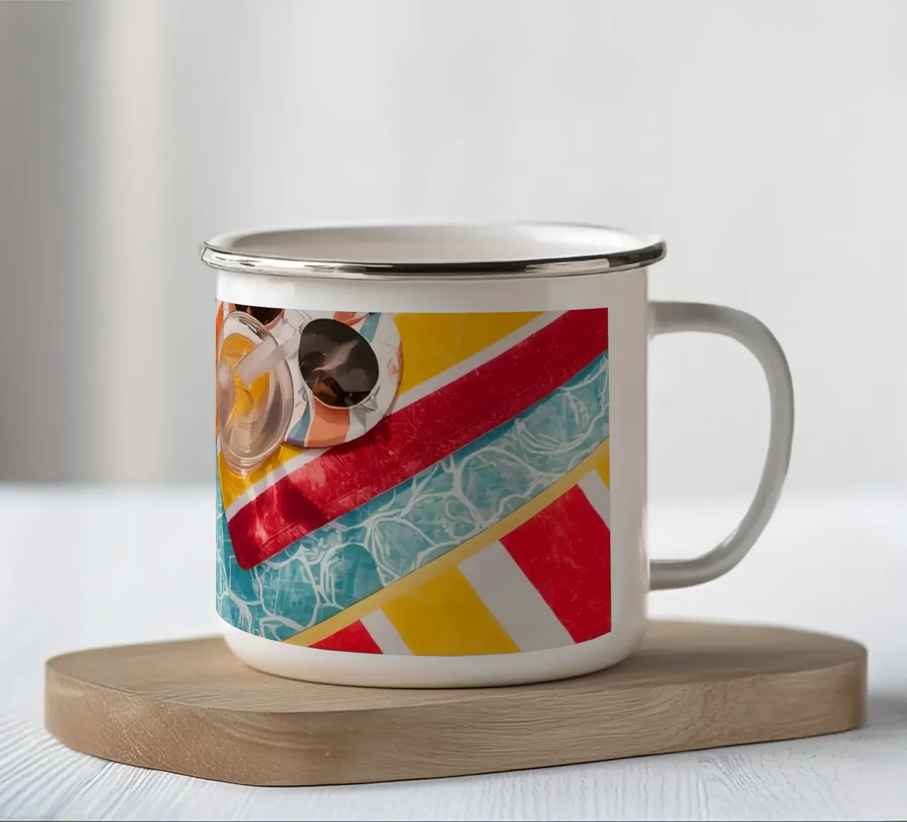 Asciugamani da spiaggia Bevande Frutta Accessori estivi Vista dall'alto tazza in smalto da DesignDoodle