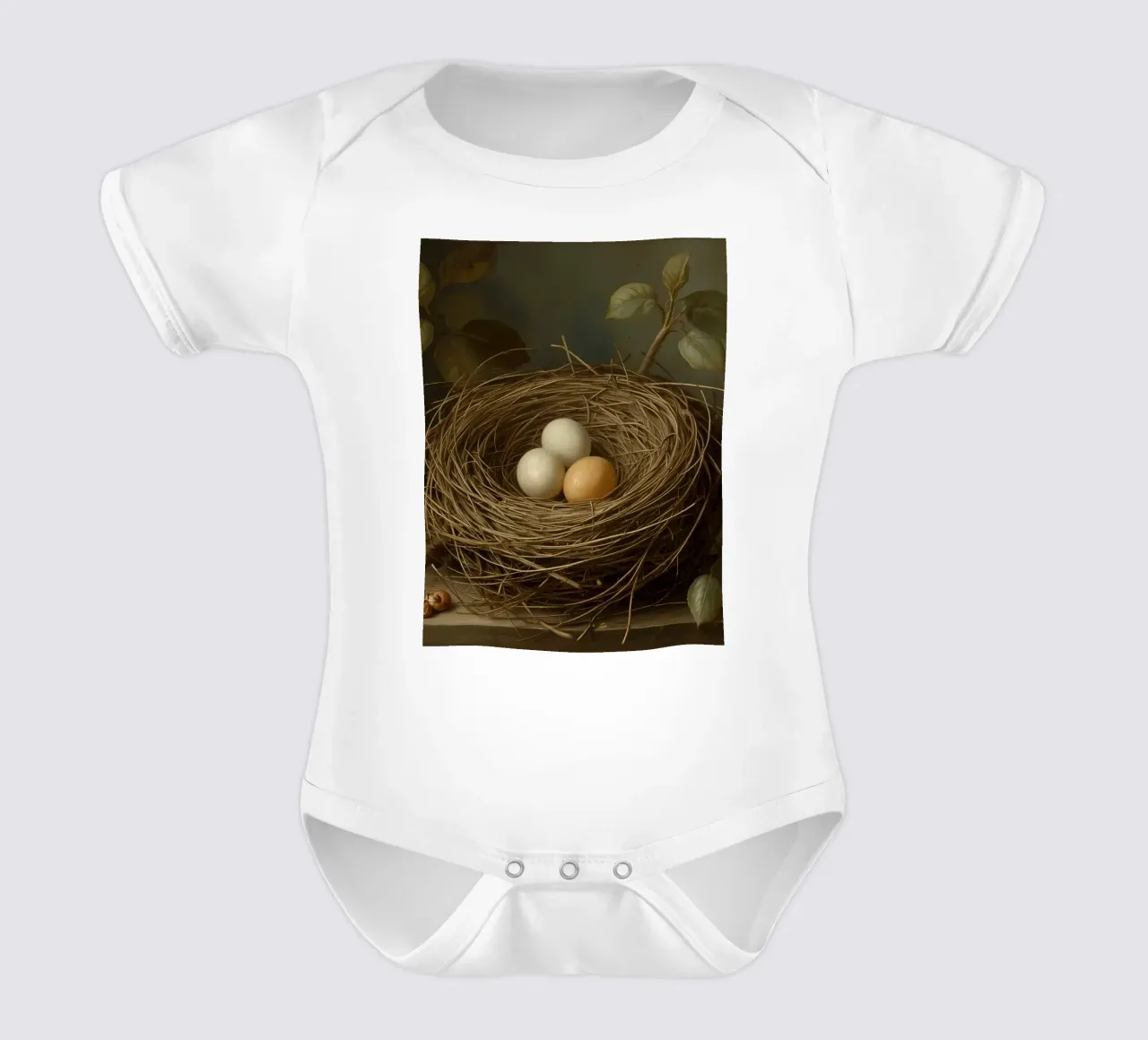 Bird's Nest with Three Eggs and Foliage short-sleeve baby romper by DesignDoodle