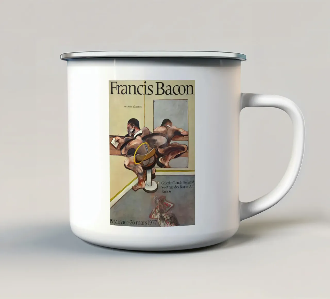 manifesto di mostra di francis bacon anni '70 tazza in smalto da Collins Shop