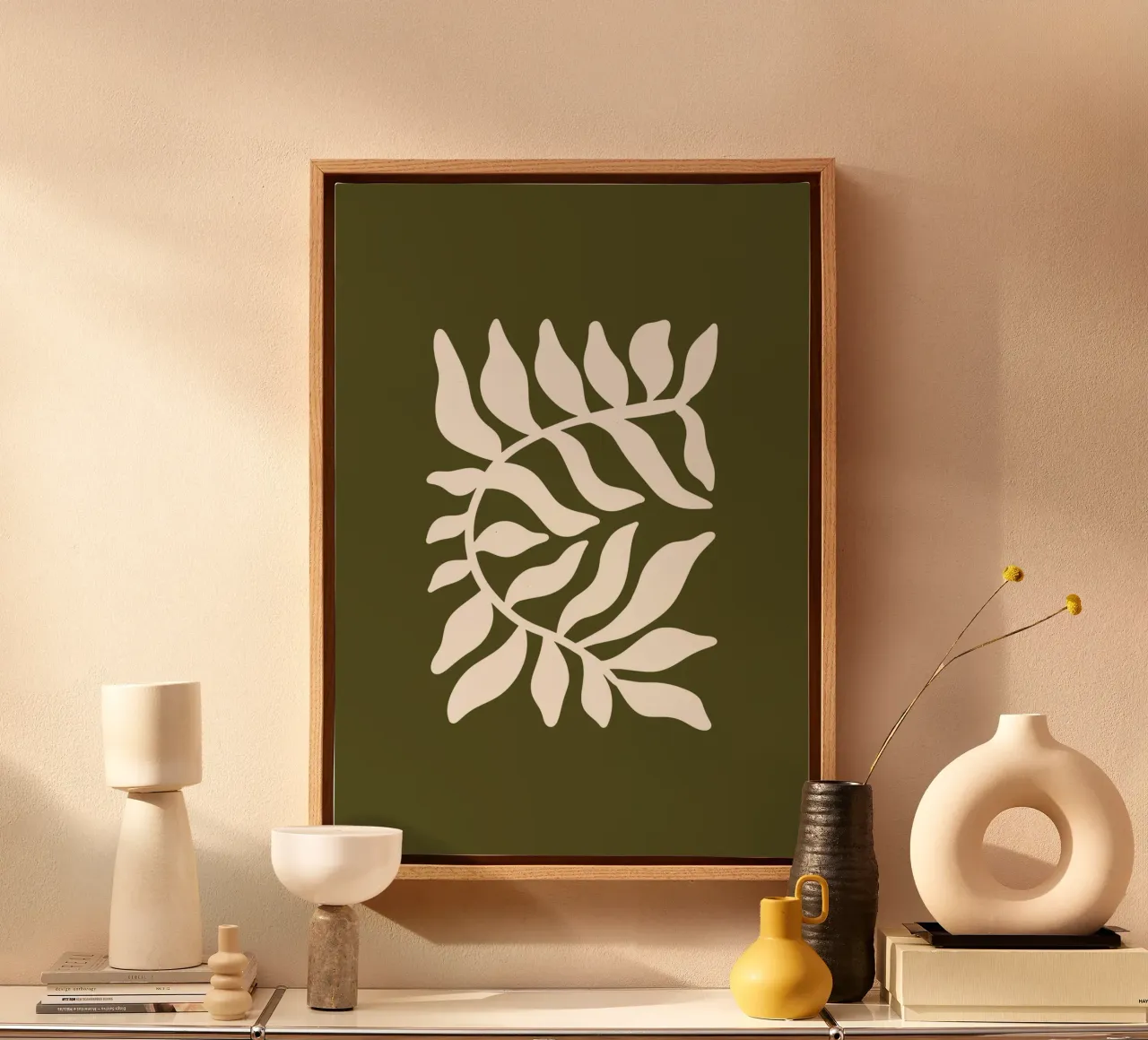 Olive Branch Silhouette tela con Cornice a cassetta da vintageshop