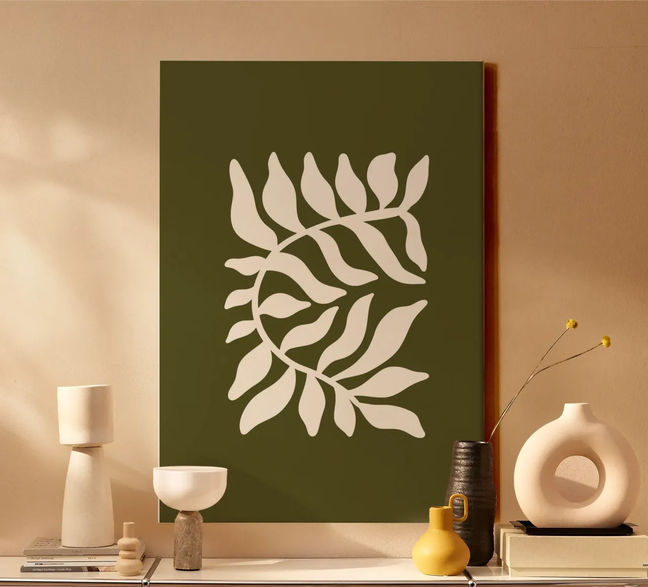 Olive Branch Silhouette tela con Cornice a cassetta da vintageshop