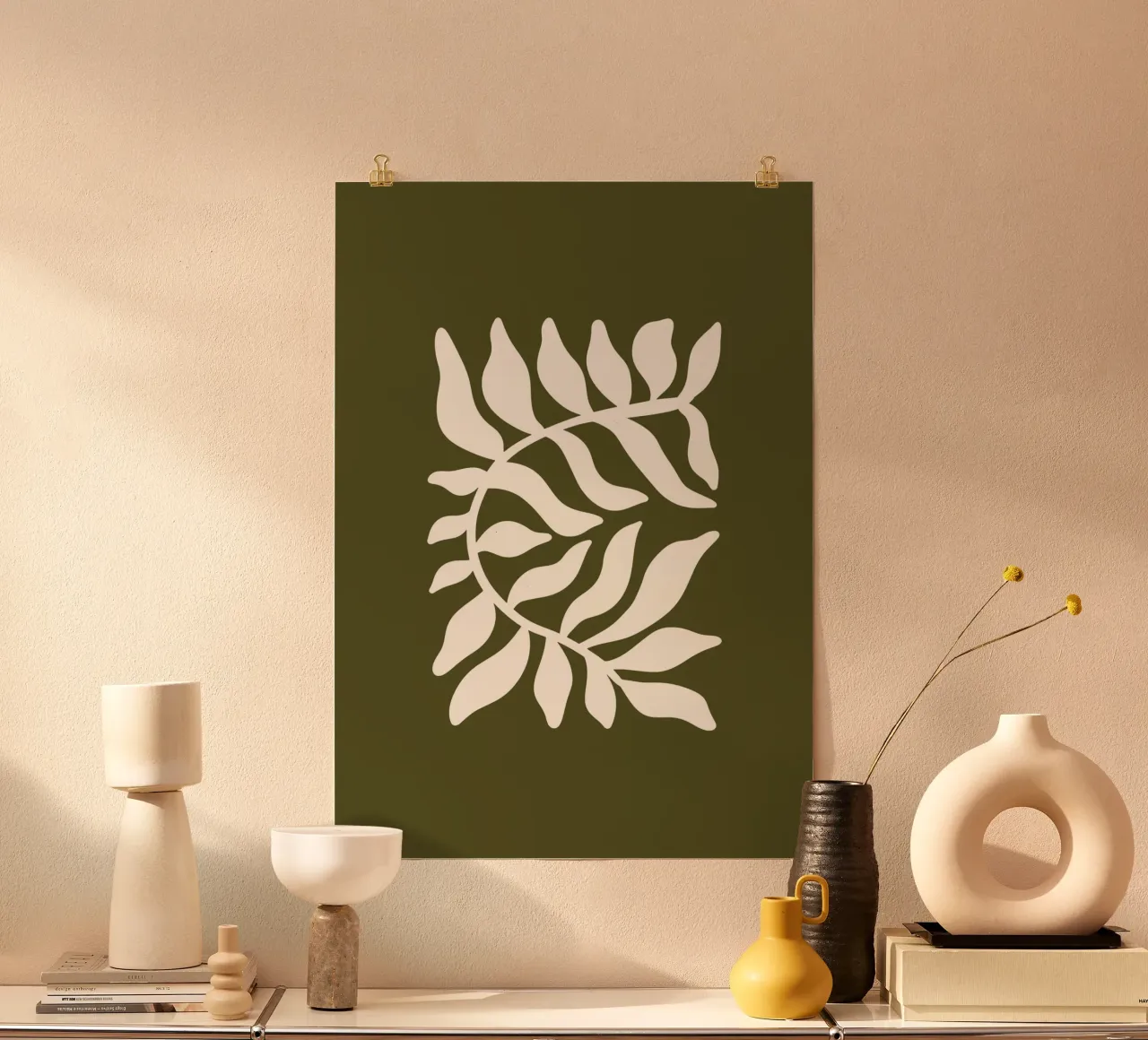 Olive Branch Silhouette poster con telaio in plastica da vintageshop