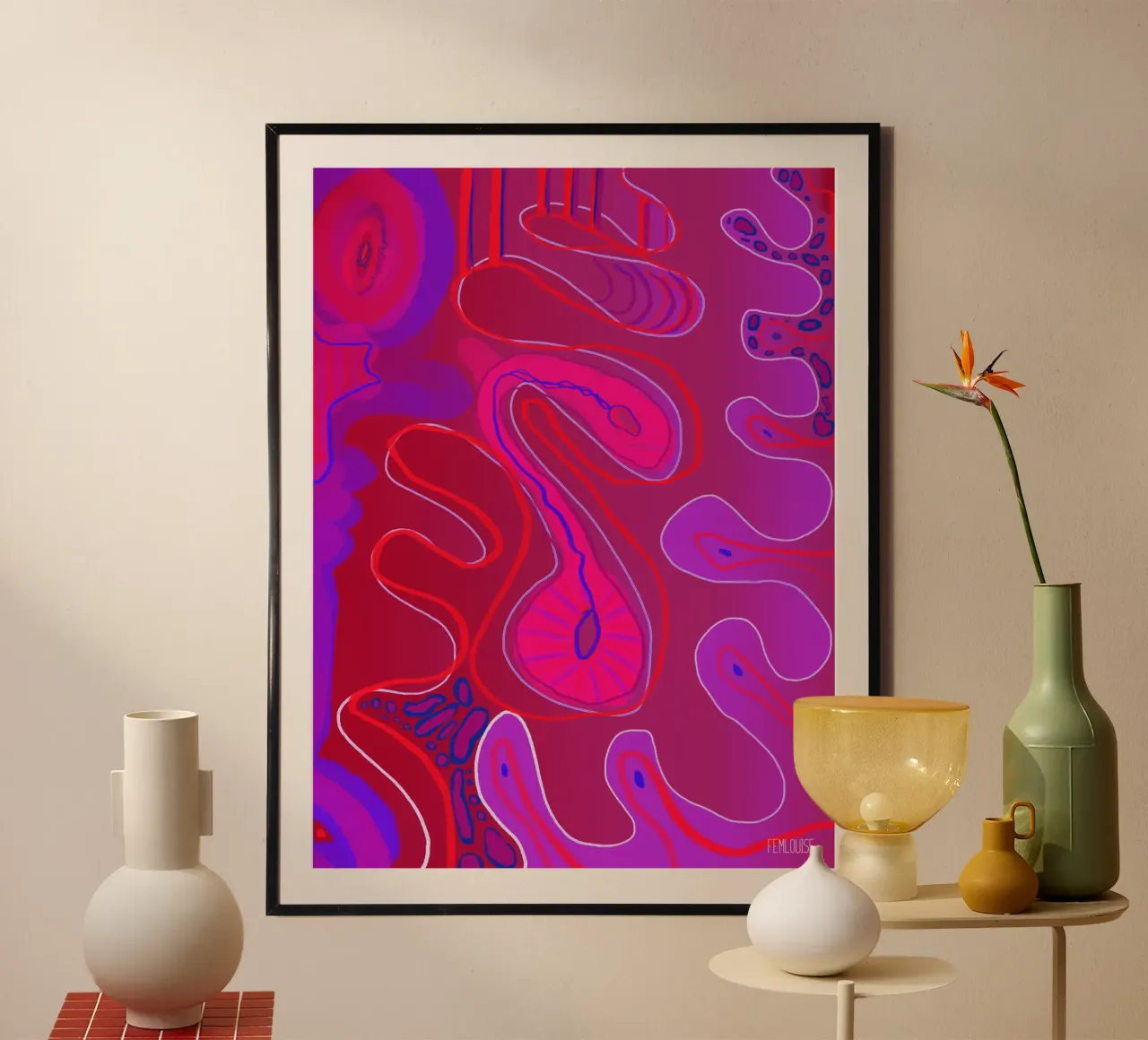 Uncontained Femininity poster con telaio in plastica da Femlouise.illustrations
