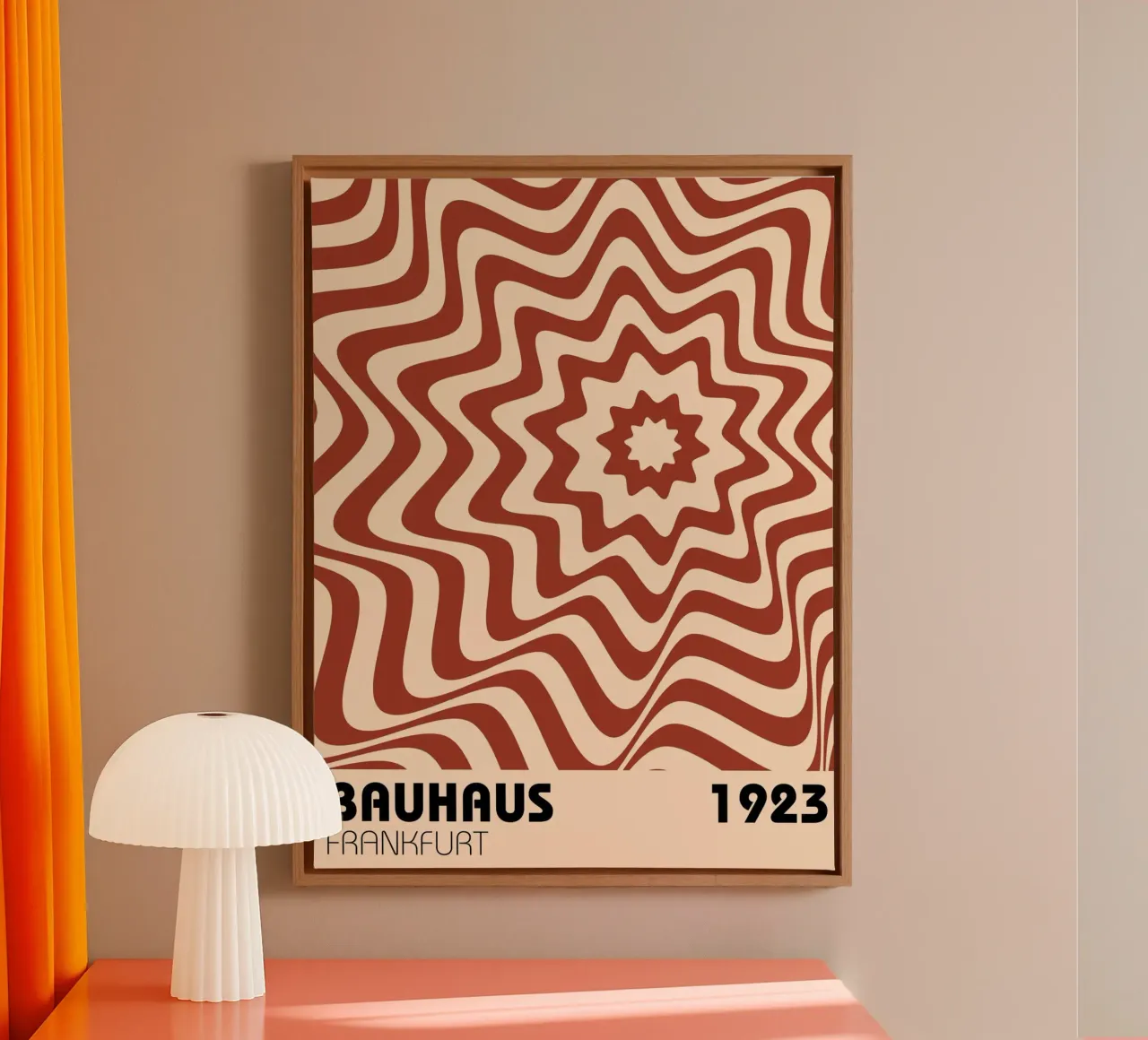Retro Wellen – Bauhaus Op-Art Style Leinwand mit Schattenfugenrahmen von Casa Calm