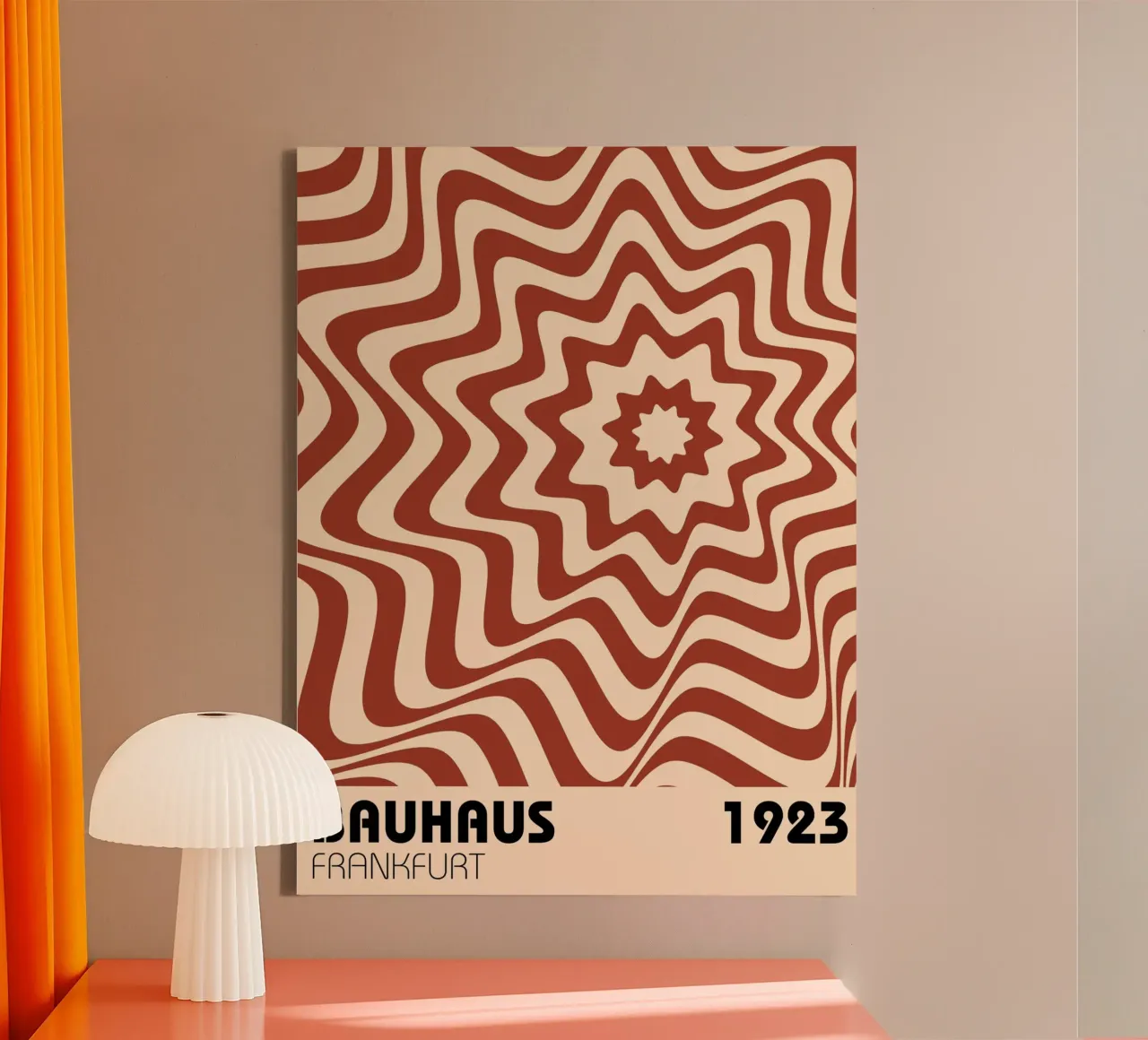 Retro Wellen – Bauhaus Op-Art Style Leinwand mit Schattenfugenrahmen von Casa Calm