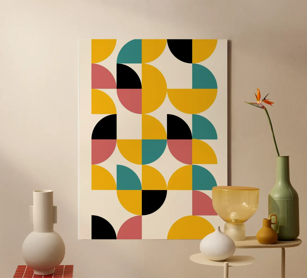 Mid-Century Formen - Geometrie Retro Design tela con Cornice a cassetta da Casa Calm