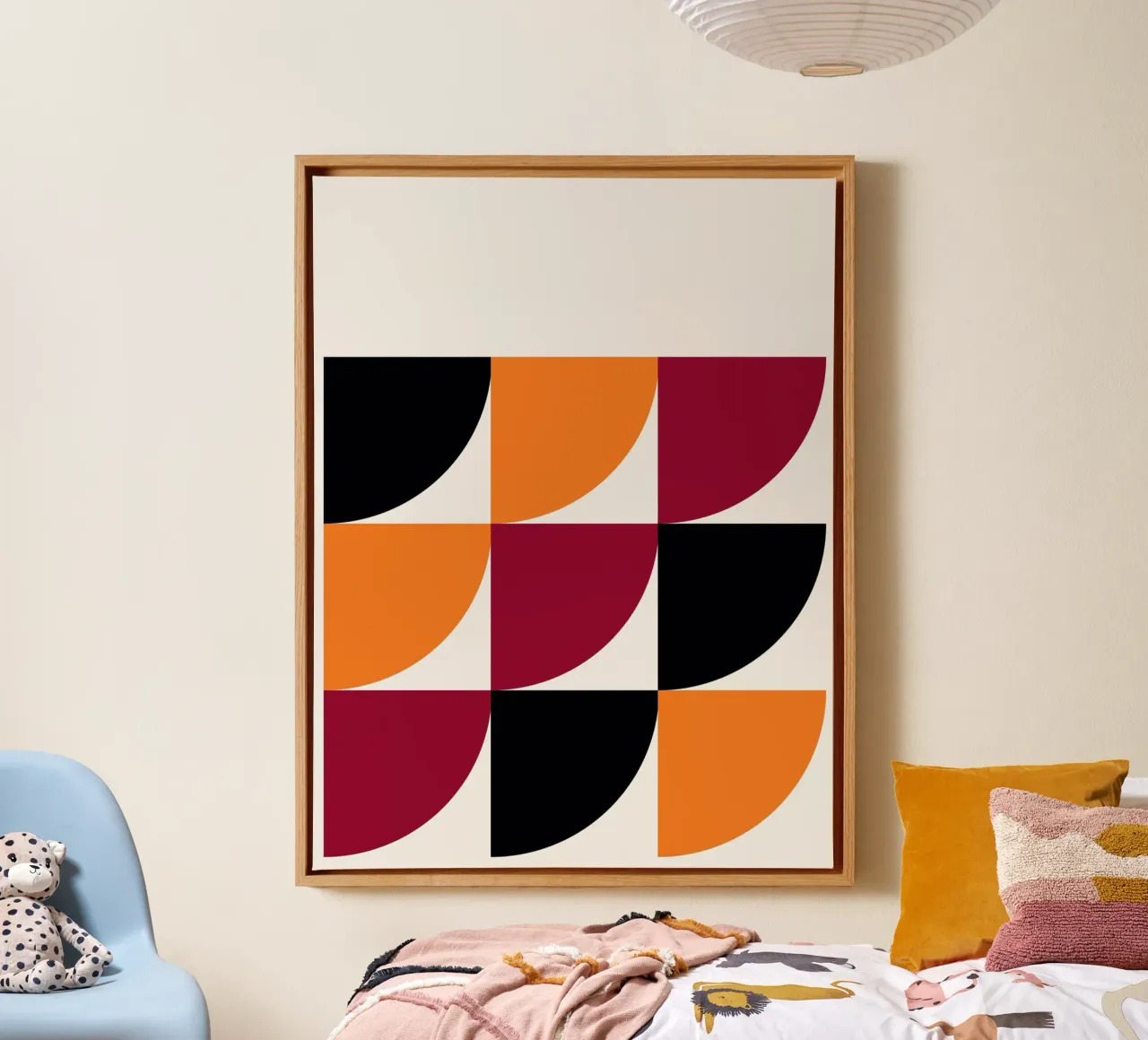 Bauhaus Patterns - Geometric Semicircles Art canvas with Floater frame by Casa Calm