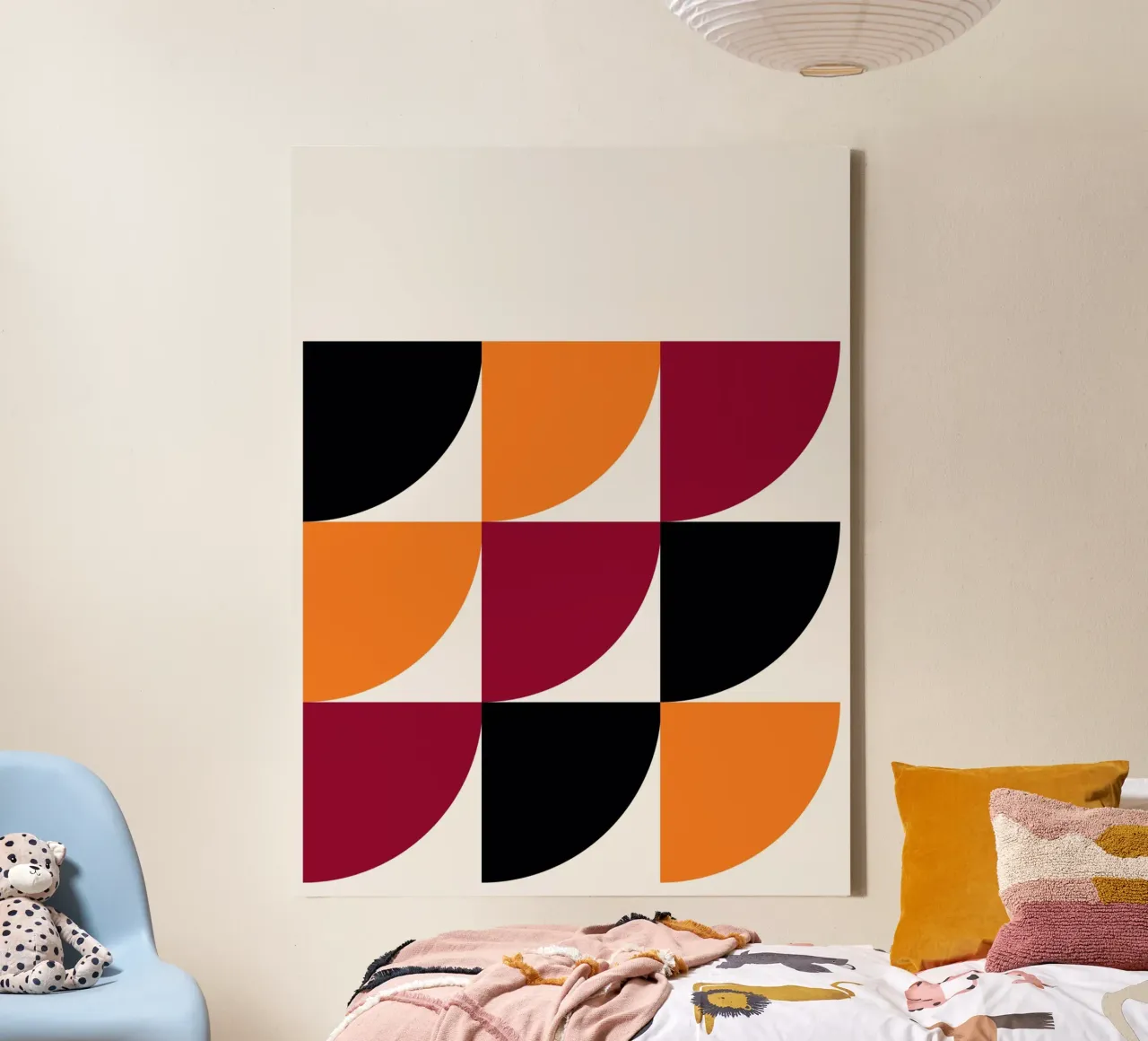 Bauhaus Patterns - Geometric Semicircles Art canvas with Floater frame by Casa Calm