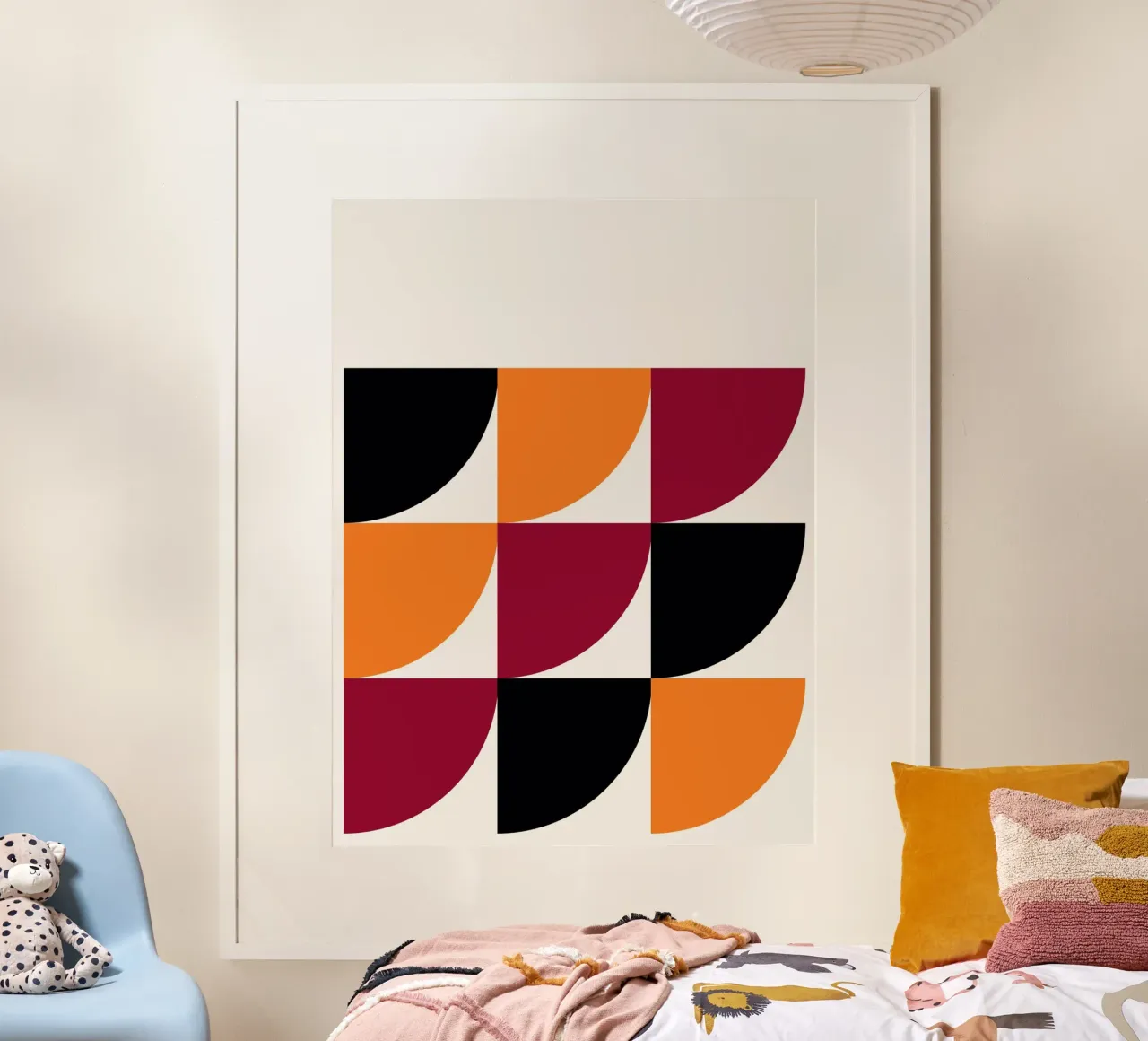 Bauhaus Patterns - Geometric Semicircles Art poster with wooden frame by Casa Calm