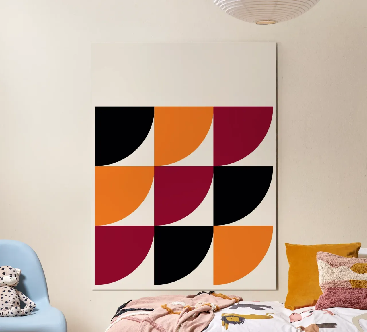 Bauhaus Patterns - Geometric Semicircles Art poster with wooden frame by Casa Calm