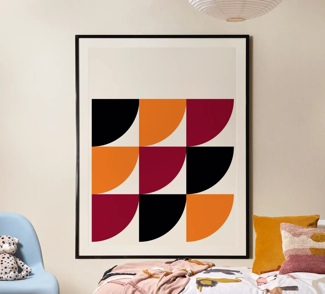 Bauhaus Patterns - Geometric Semicircles Art poster with wooden frame by Casa Calm