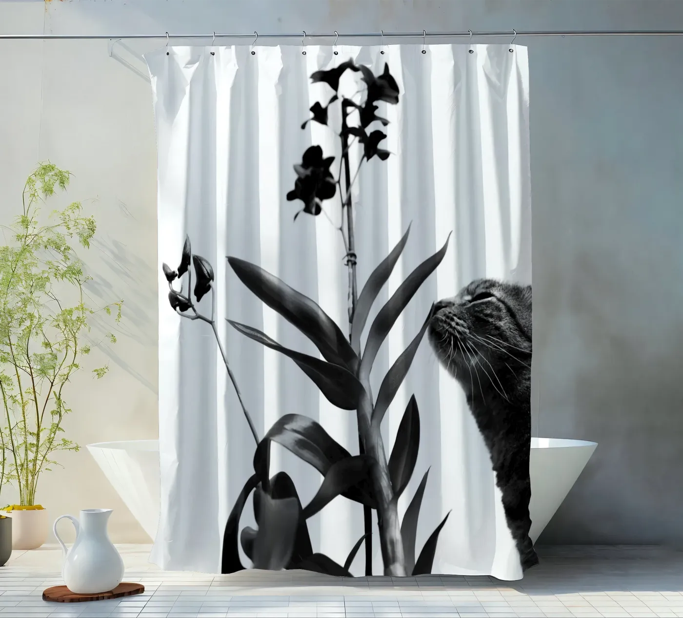 Sensitive shower curtain by rafael campezato