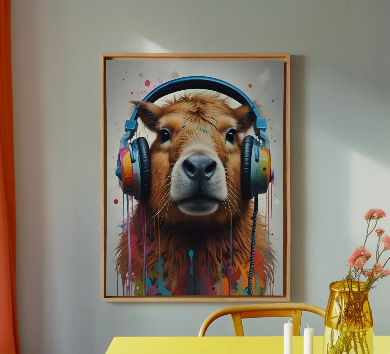 Capybara music graffiti art canvas with Floater frame by MakArena