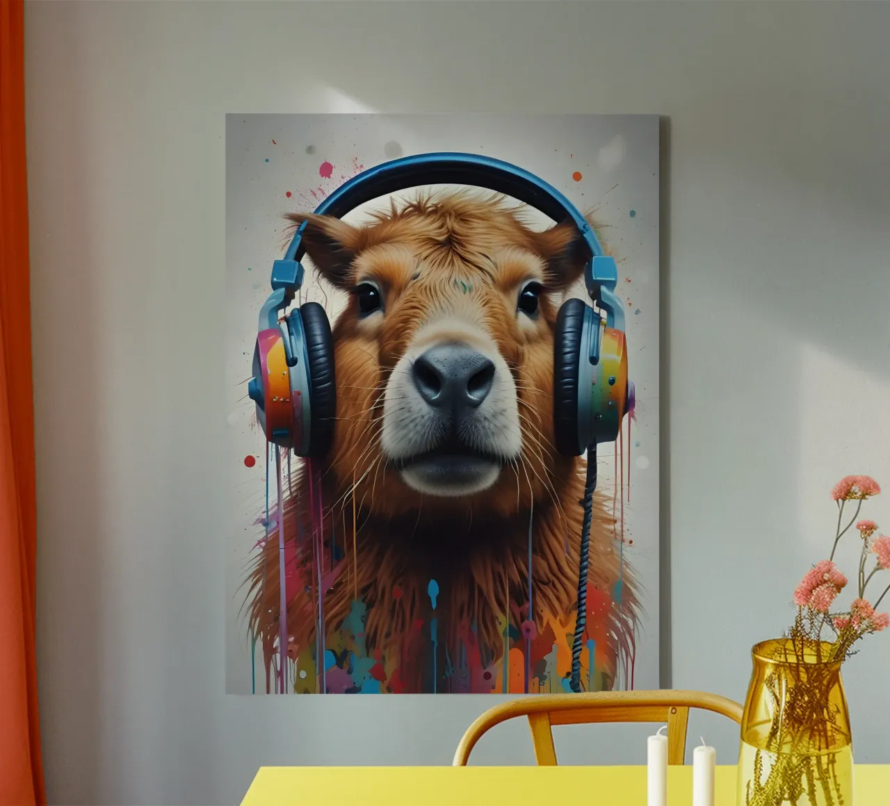 Capybara music graffiti art canvas with Floater frame by MakArena