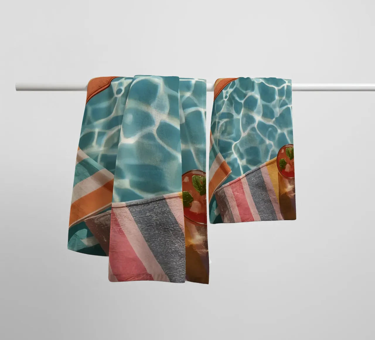 Cocktails on Striped Rugs Floating in Pool Water towel by DesignDoodle