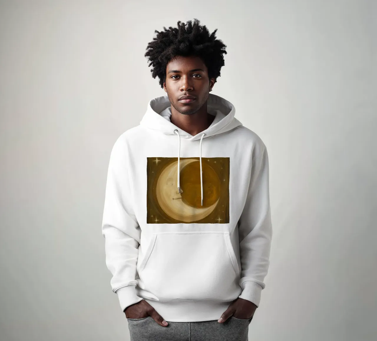 Luna crescente con volto e stelle felpa con cappuccio da DesignDoodle
