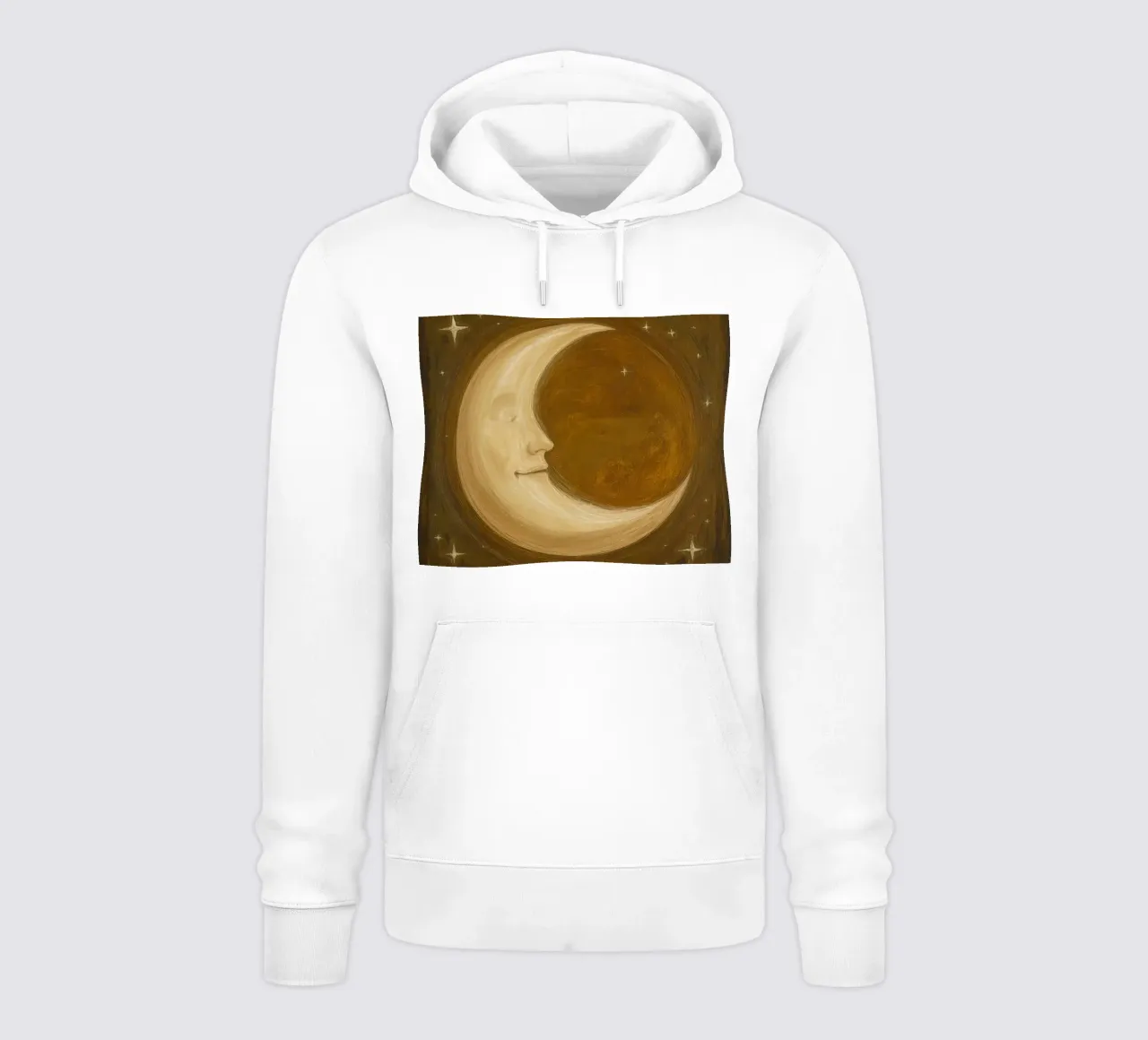 Luna crescente con volto e stelle felpa con cappuccio da DesignDoodle