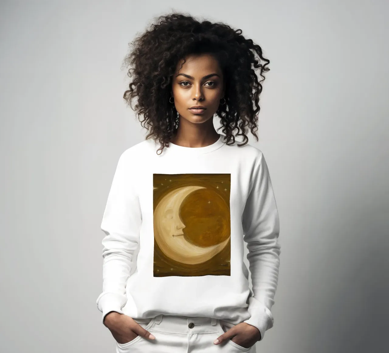 Luna crescente con volto e stelle felpa da DesignDoodle
