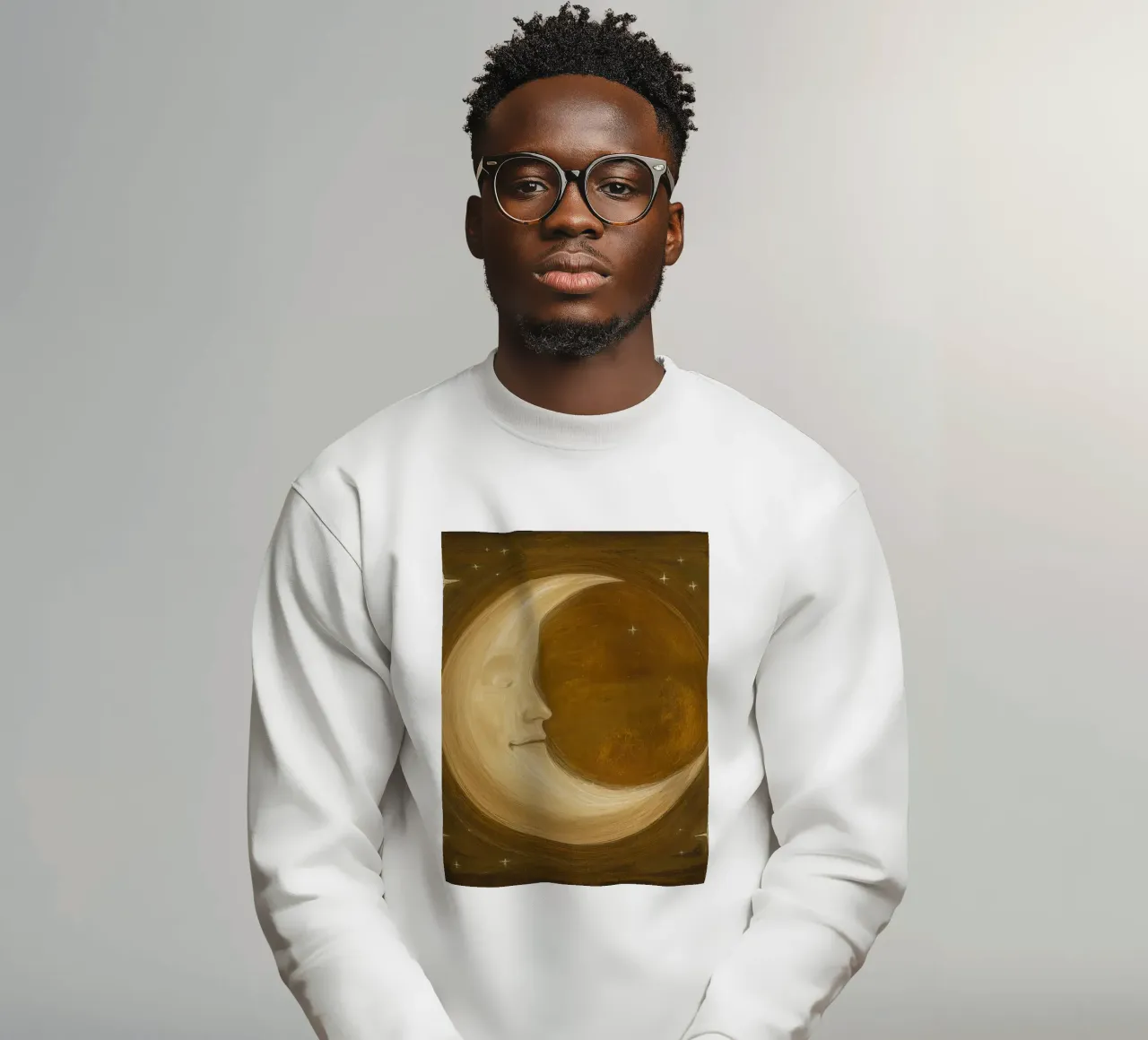 Luna crescente con volto e stelle felpa da DesignDoodle