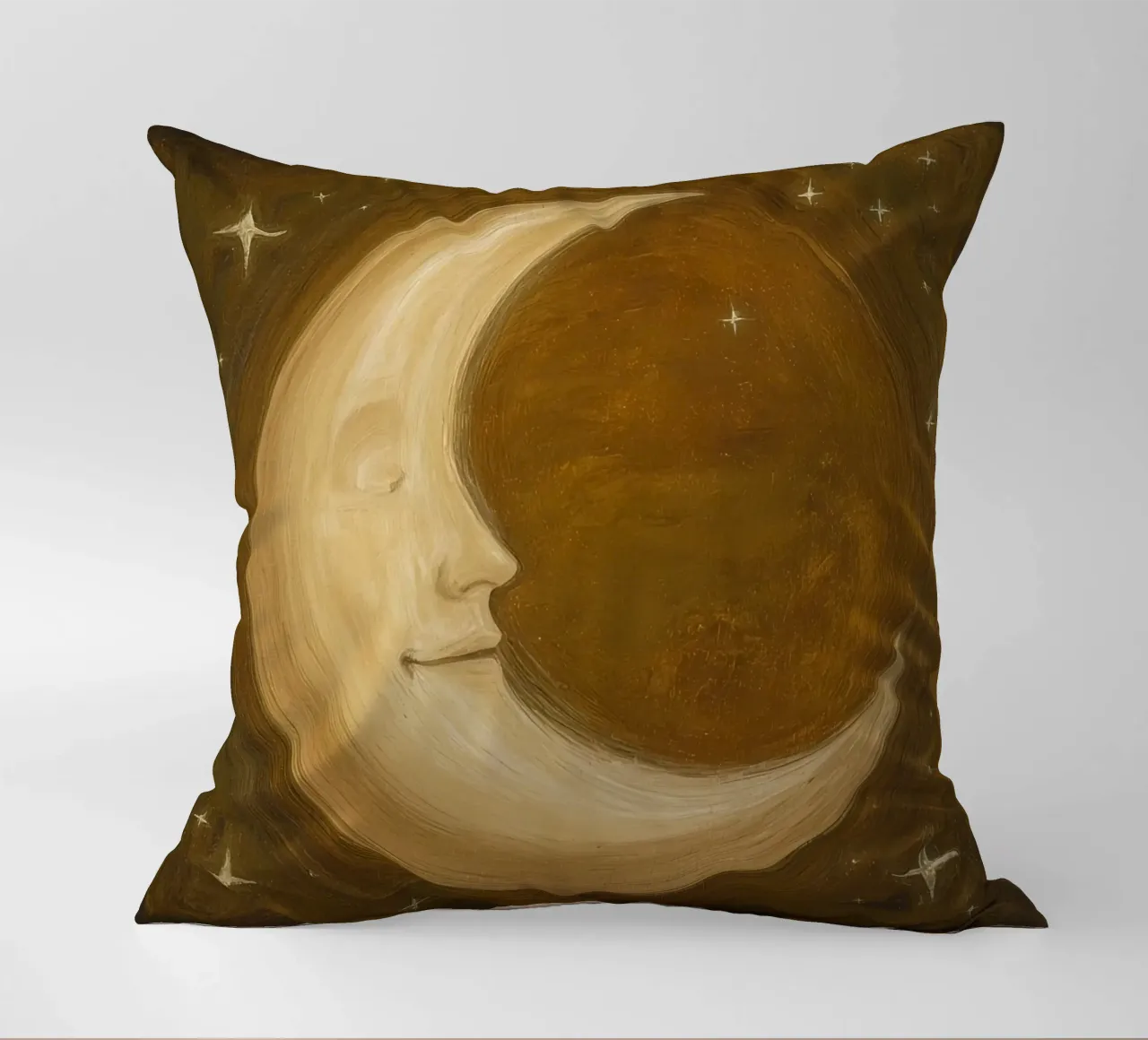 Luna crescente con volto e stelle cuscino da DesignDoodle