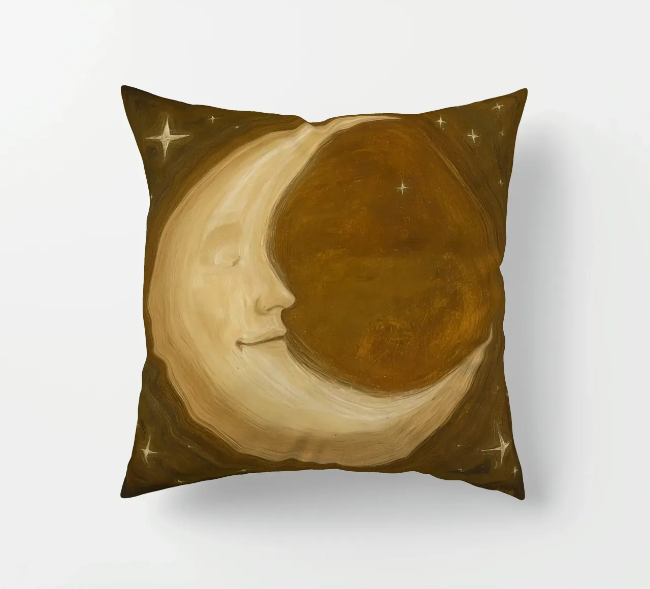 Luna crescente con volto e stelle cuscino da DesignDoodle
