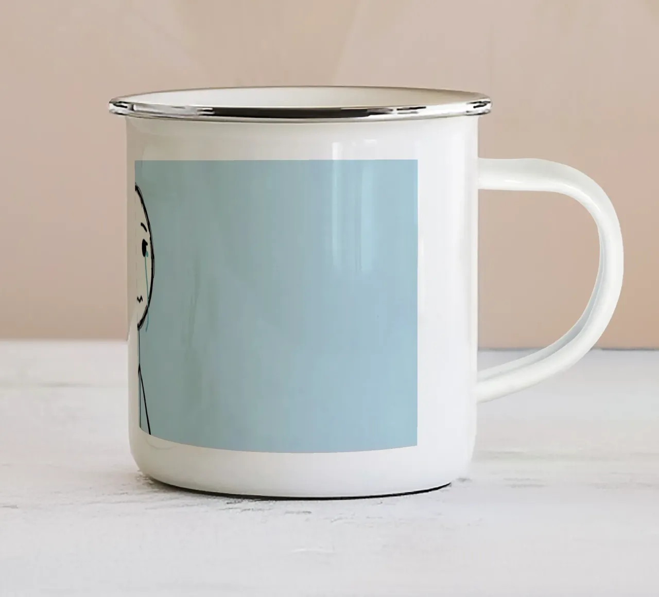 Figura di bastone piangente seduta su una strada grigia tazza in smalto da DesignDoodle
